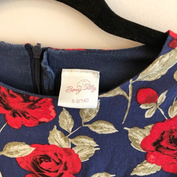 Bonny Billy Girl’s Size 8 Vintage Navy Blue Dress With Giant Red Roses 🌹 - Picture 4 of 5